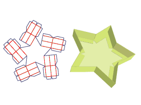 五角星展示盒,异型包装盒设计,盘式纸盒,托盘式结构,异形结构设计